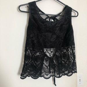 Sheer black lace crop tank